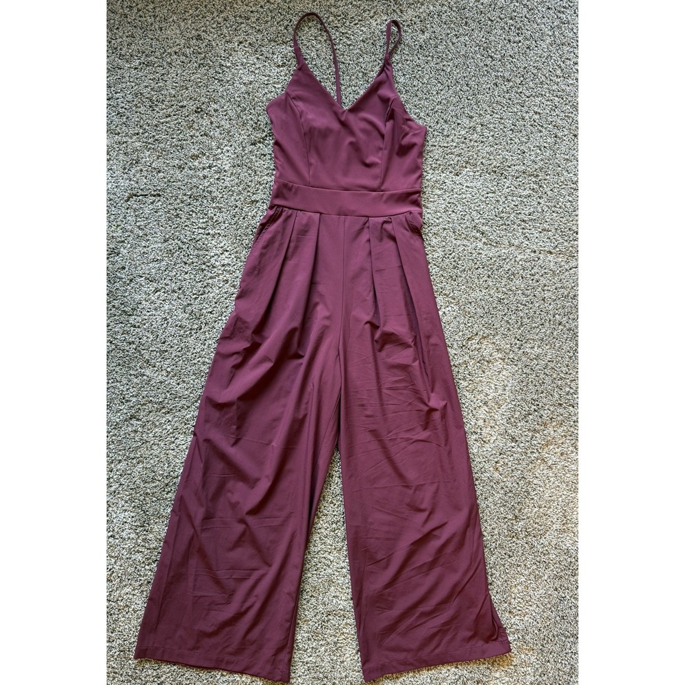 Halara Breezeful Backless Wide Leg Quick Dry Resort Jumpsuit Burgundy Wine Small